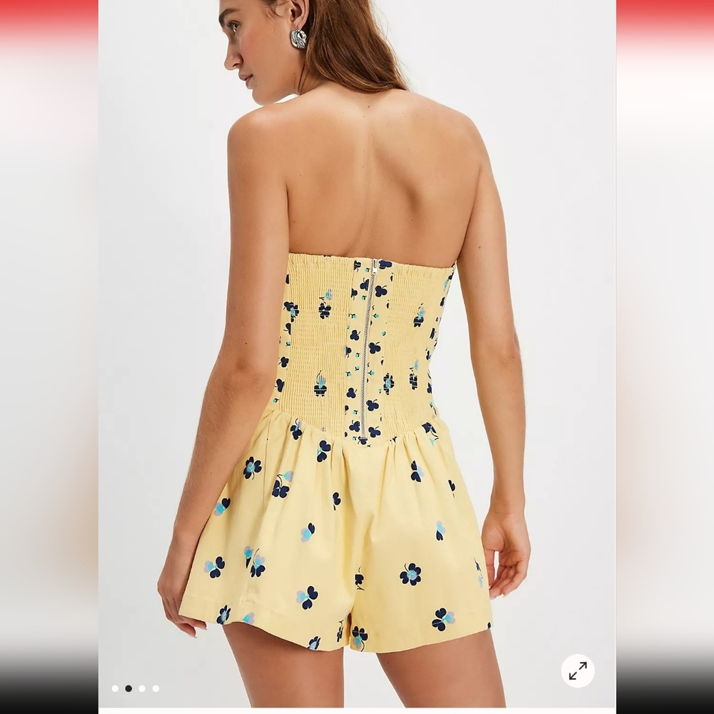 NWT FREE PROPLE Rolland Yellow Floral Strapless Romper